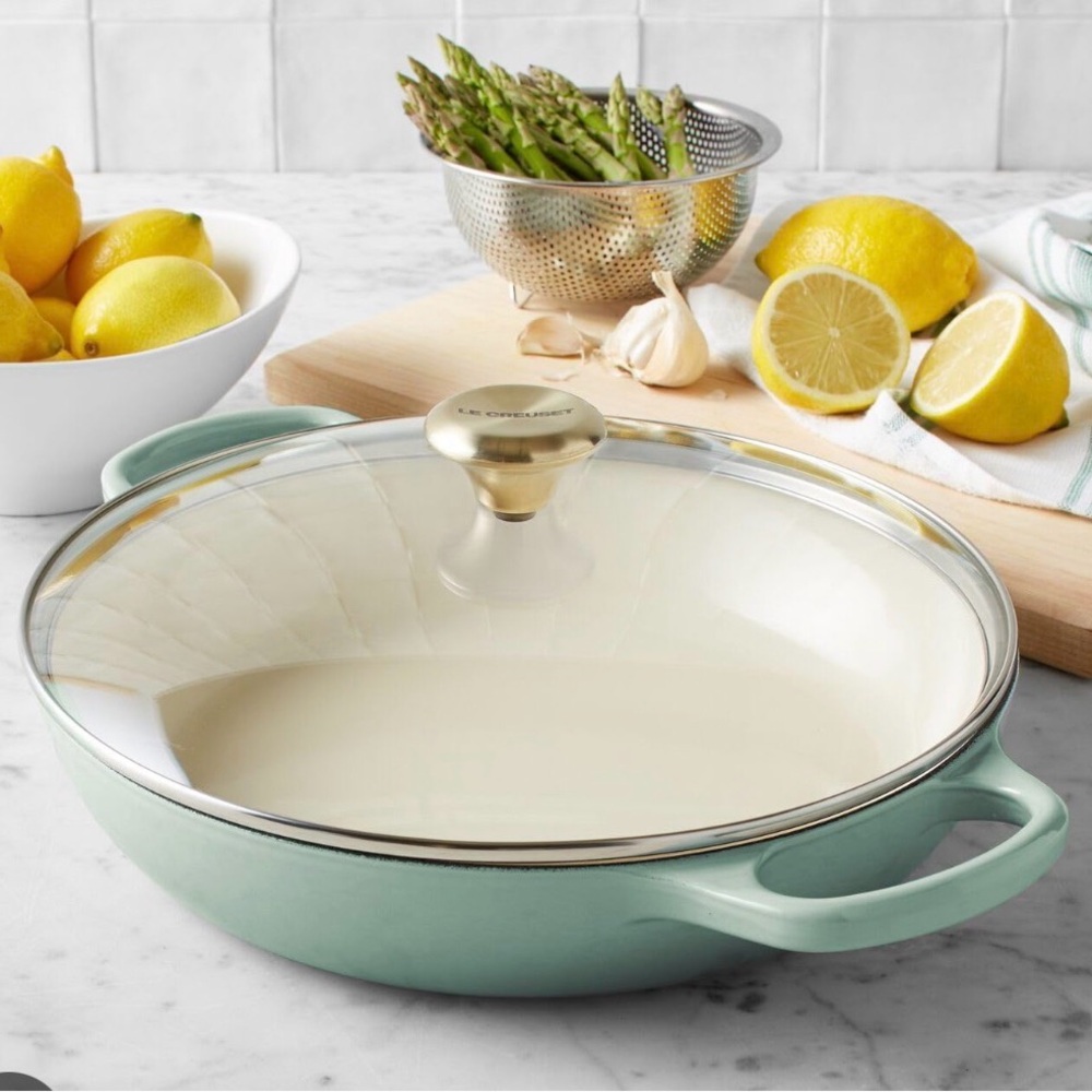 Le Creuset Buffet Cast Iron Casserole Glass Lid 3.5 qt Sage Green France NEW Pan